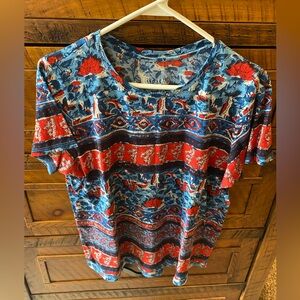 Lucky Brand red and blue print t shirt